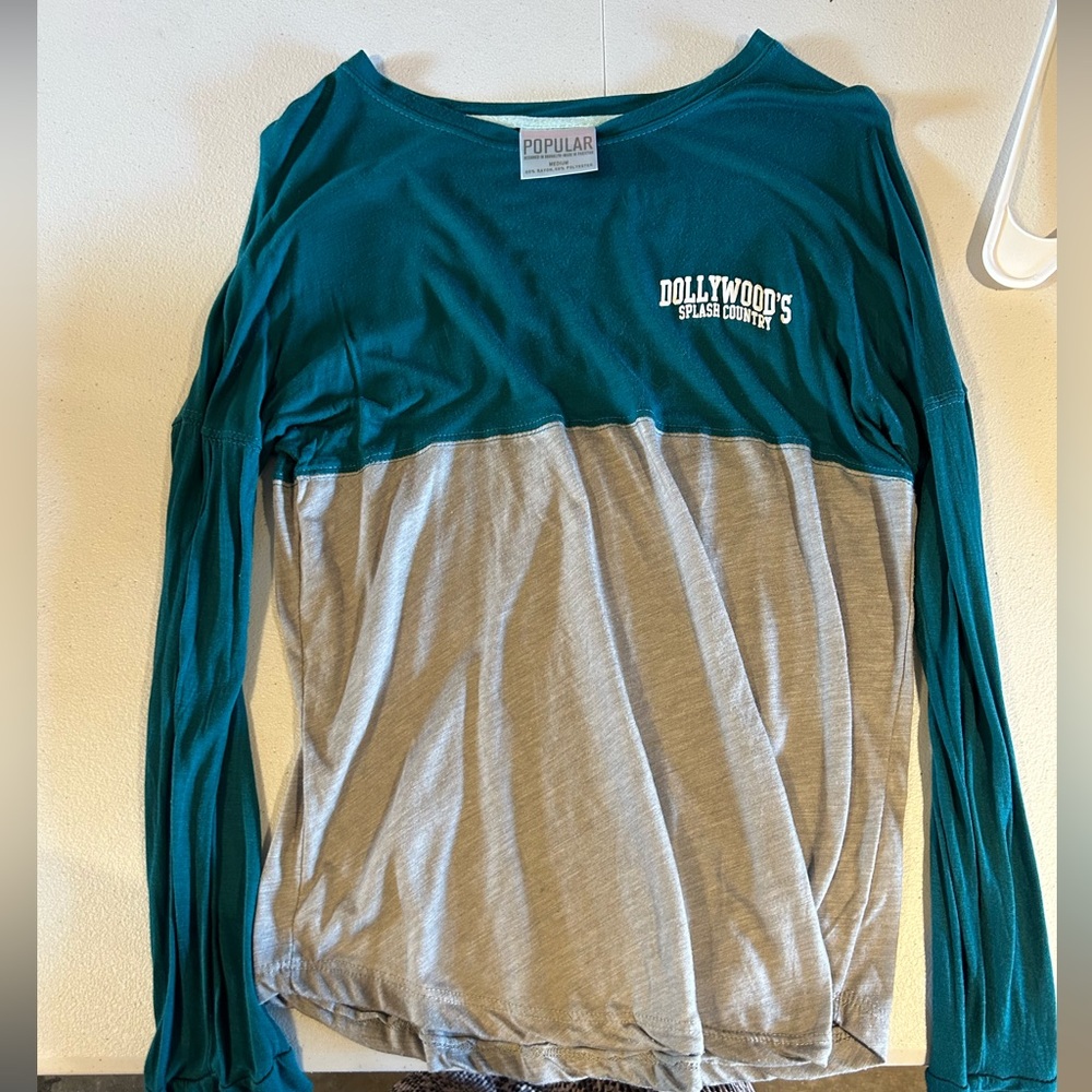 Popular Basics Teal and Gray Long Sleeve Shirt